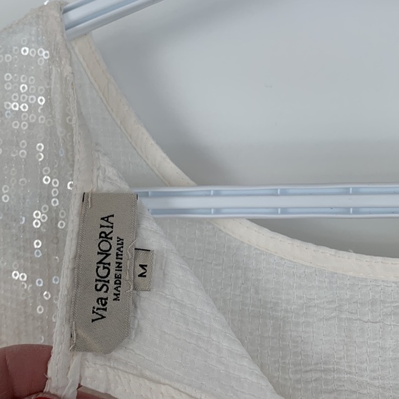 Linen summer dress, designer, unlined, off the shoulder sleeve - Picture 3 of 5